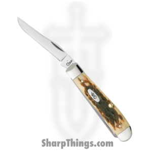 Case Cutlery – CA00013 – Mini Trapper – Folding Knife – Tru-Sharp Stainless Polished Clip Spey – Peach Seed Jigged Amber Bone – Brown Tan