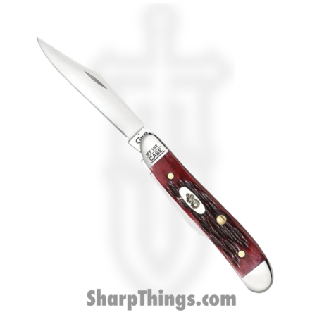 Case Cutlery – CA03693 – Peanut “My First Case” – Folding Knife – Tru-Sharp™ Stainless Polished Clip/Pen – Peach Seed Jig Bone – Red