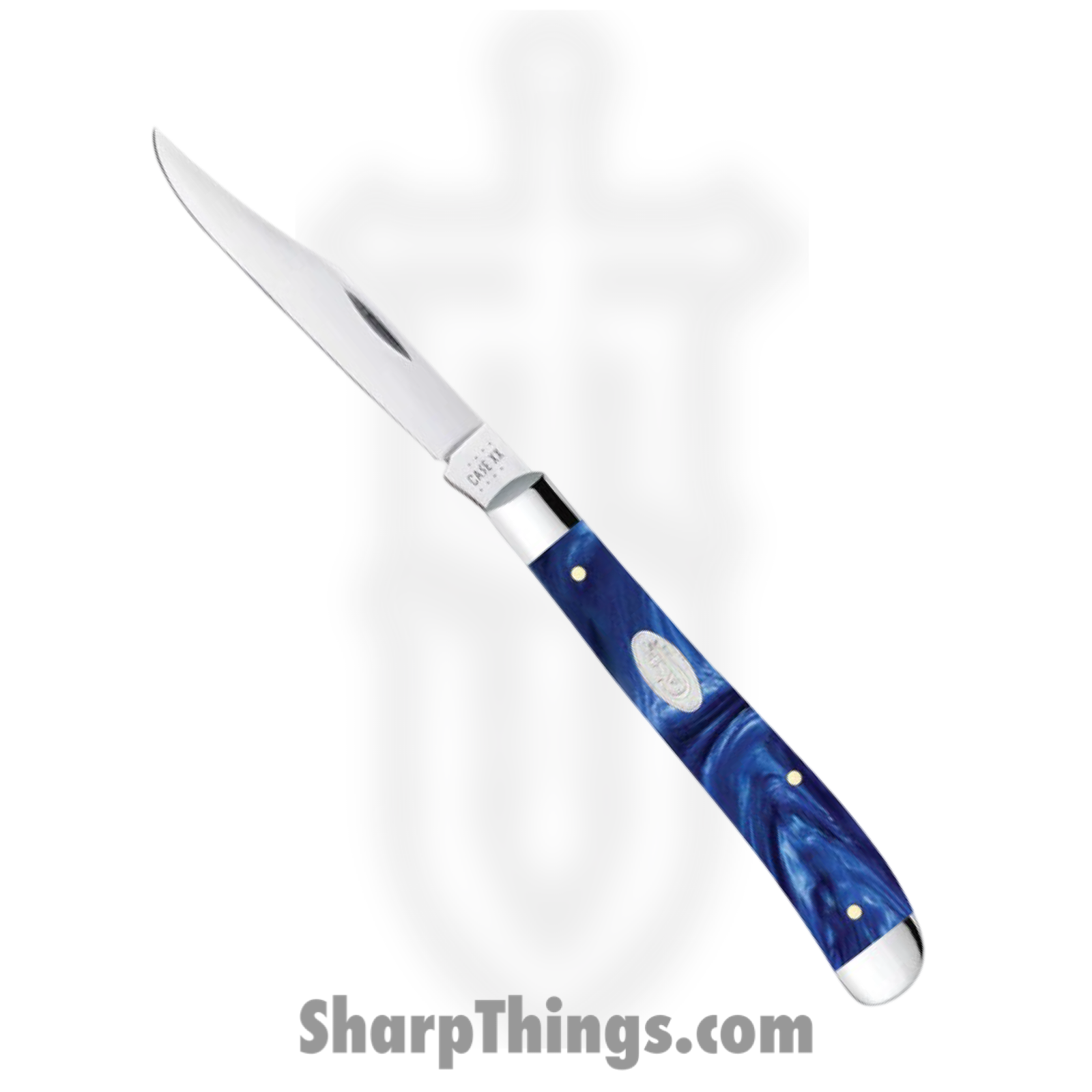 Case Cutlery - CA23445 - Slimline Trapper Pocket Knife - Folding Knife - Stainless Polished Long Clip - Kirinite - Blue Pearl SparXX