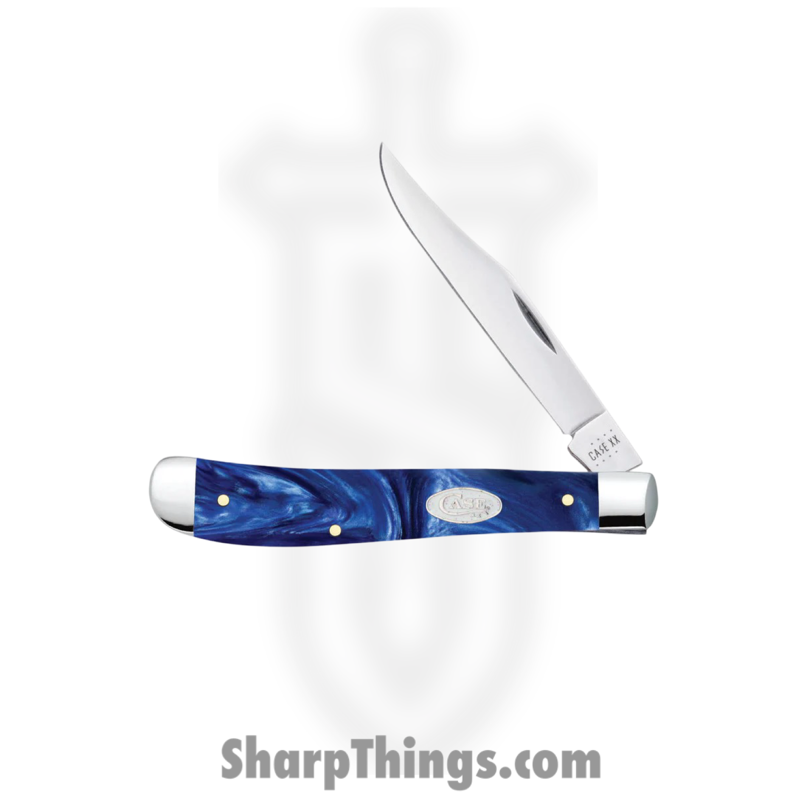 Case Cutlery - CA23445 - Slimline Trapper Pocket Knife - Folding Knife - Stainless Polished Long Clip - Kirinite - Blue Pearl SparXX - Image 2