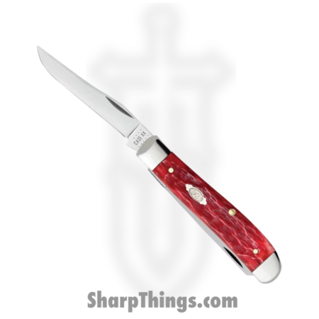 Case Cutlery – CA31952 – Mini Trapper – Folding Knife – Carbon Steel Polished Clip/Spey – Peach Seed Jig Bone – Red