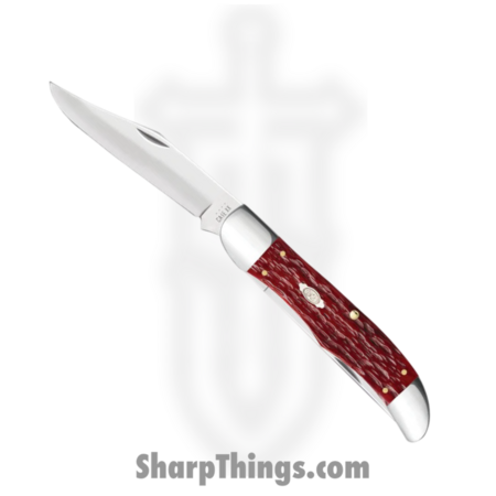 Case Cutlery – CA31960 – Large Folding Hunter – Folding Knife – Carbon Steel Polished Clip/Skinner – Peach Seed Jig Bone – Red