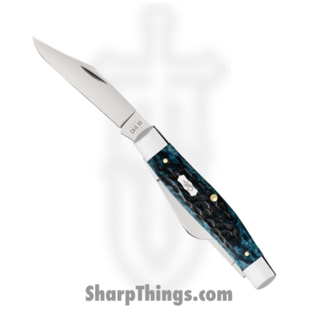 Case Cutlery – CA51861 – Large Stockman – Folding Knife – Tru-Sharp™ Stainless Polished Clip/Sheepfoot/Spey – Peach Seed Jig Bone – Blue