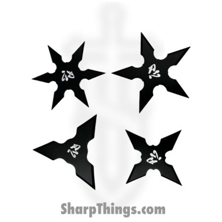 Tiger USA – FM-431-4 – Throwing Stars Set of 4 – Fixed Blade Knife – 1045 Surgical Steel Coated – 1045 Surgical Steel – Black