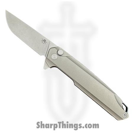 Klaken Knives – B02 – Farn – Folding Knife – 14C28N Stonewash Drop Point – Titanium – Grey