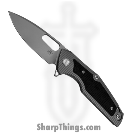 Hwzbben Knives – HWZ-B6 – Sigurd – Folding Knife – 14C28N Blasted Drop Point – TA5 Titanium Carbon Fiber Inlay – Black Gray
