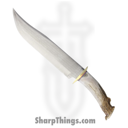 Ken Richardson Knives – KRK1411 – Bowie – Fixed Blade Knife – 1085 HC Satin Clip Point – Elk Antler – Tan