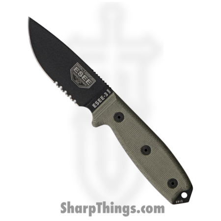 ESEE – RC3MILS – Model 3MIL – Fixed Blade Knife – 1095 HC Coated Drop Point – Micarta – OD Green