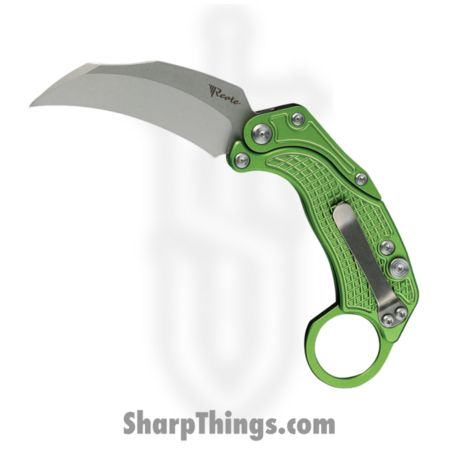 Reate Knives – REA118 – EXO-K – Folding Knife – Bohler N690 Stonewash Hawkbill – Aluminum – Green