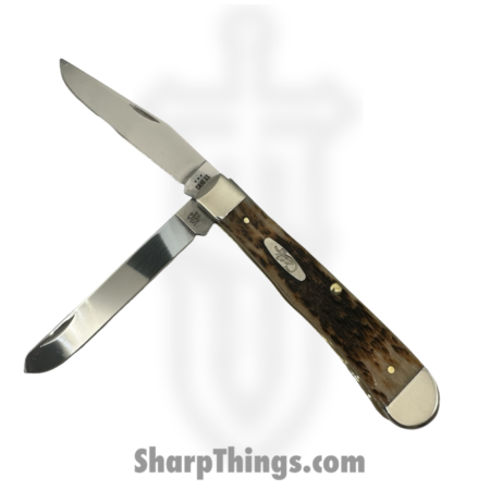 Case Cutlery – CA00164 – Trapper – Folding Knife – Carbon Steel Polished Clip Spey – Bone Peach Seed Jig – Amber