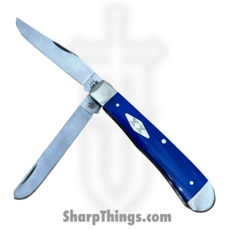 Case Cutlery – CA16750 – Trapper – Folding Knife – Carbon Steel Polished Clip Spey – Smooth G10 – Blue