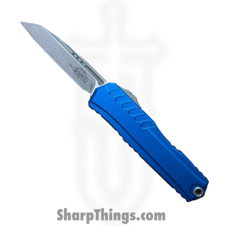 Microtech – 1241-10BL – Cypher II – OTF Auto – M390MK Stonewash Wharncliffe – 6061-T6 Aluminum – Blue