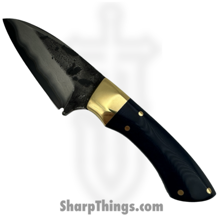 Royalty Rings Co. – RRC-Osso-03 – Osso – Fixed Blade Knife – 410/80crv2 Damascus Wharncliffe – Blue Micarta – Brass Bolster