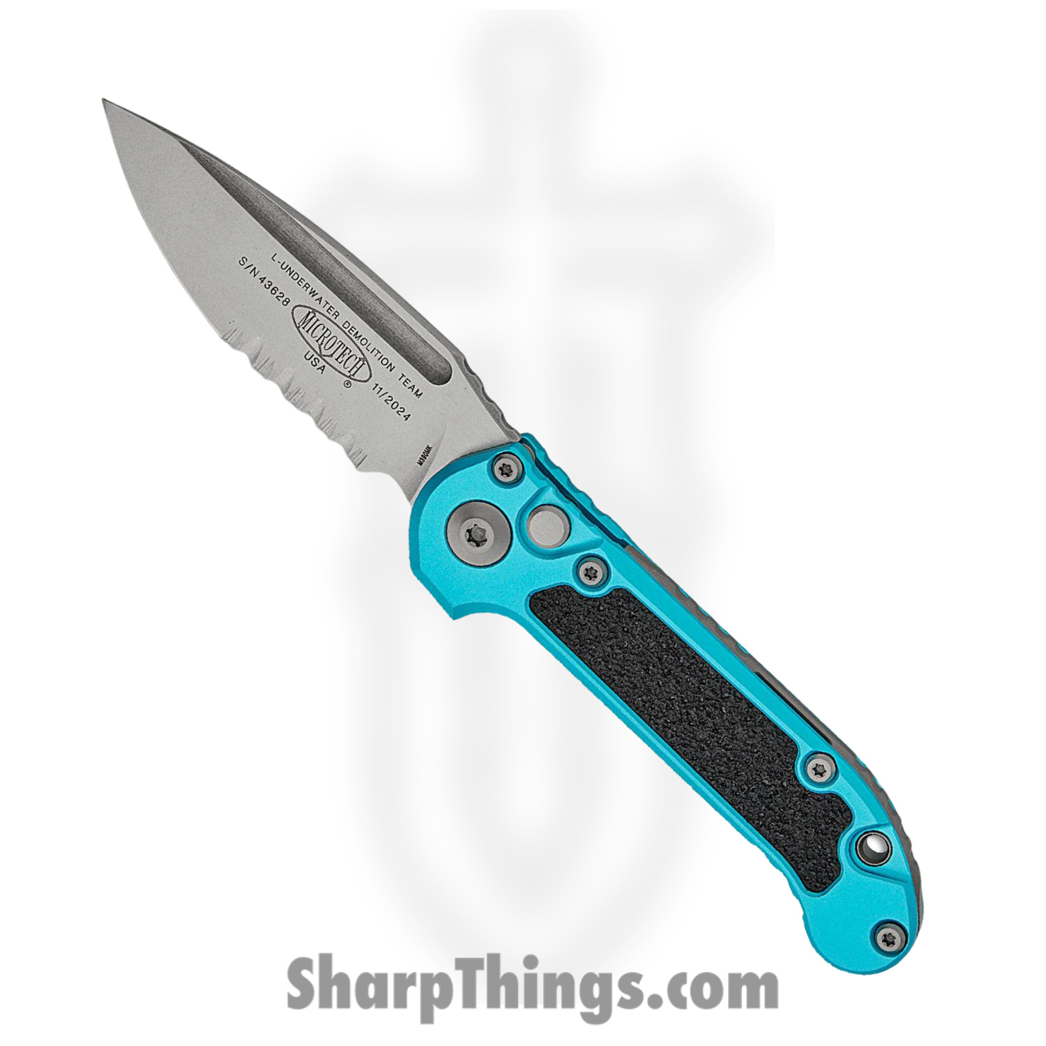 Microtech - 1135-11TQ - LUDT Gen III - Automatic Knife - M390MK Stonewash Drop Point P/S - Aluminum with Traction Tape Inserts - Turquoise
