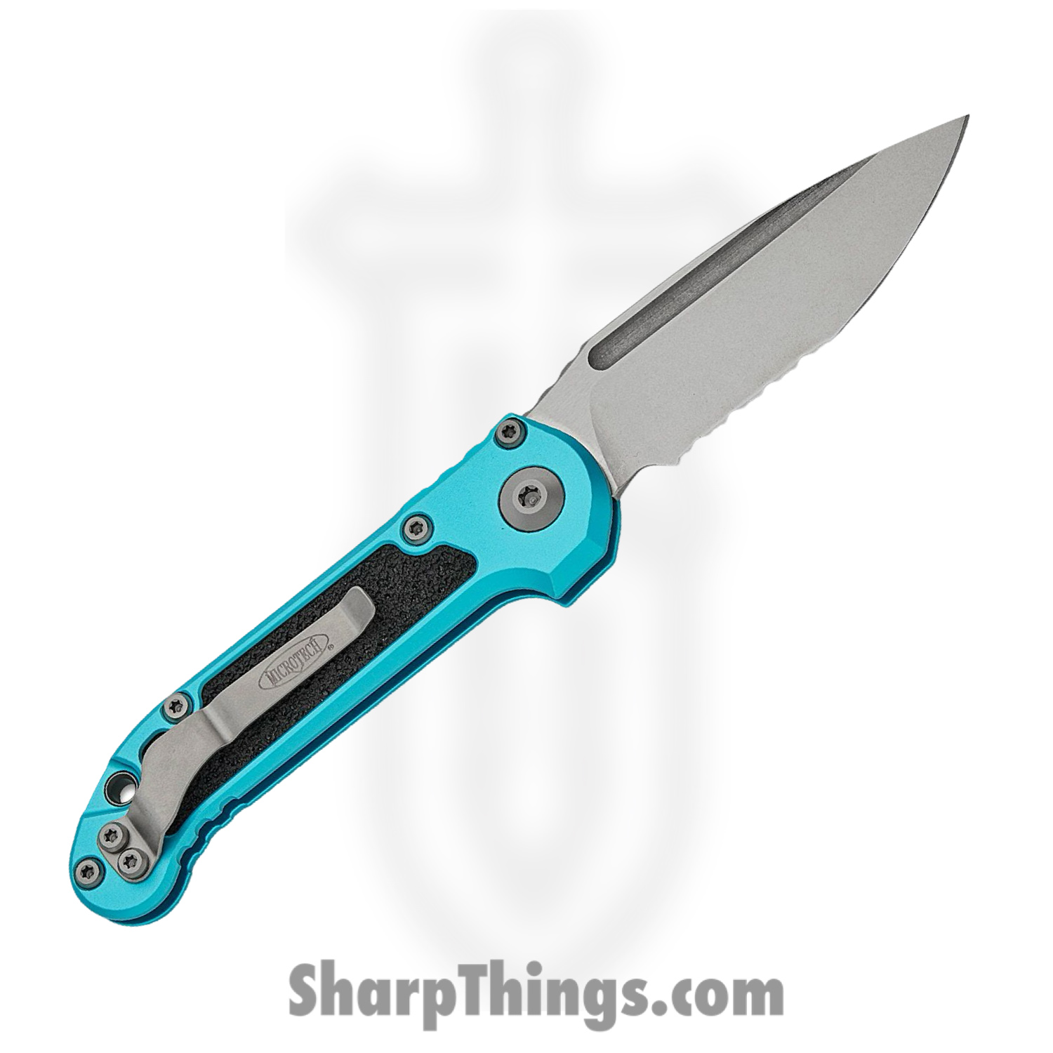 Microtech - 1135-11TQ - LUDT Gen III - Automatic Knife - M390MK Stonewash Drop Point P/S - Aluminum with Traction Tape Inserts - Turquoise - Image 2