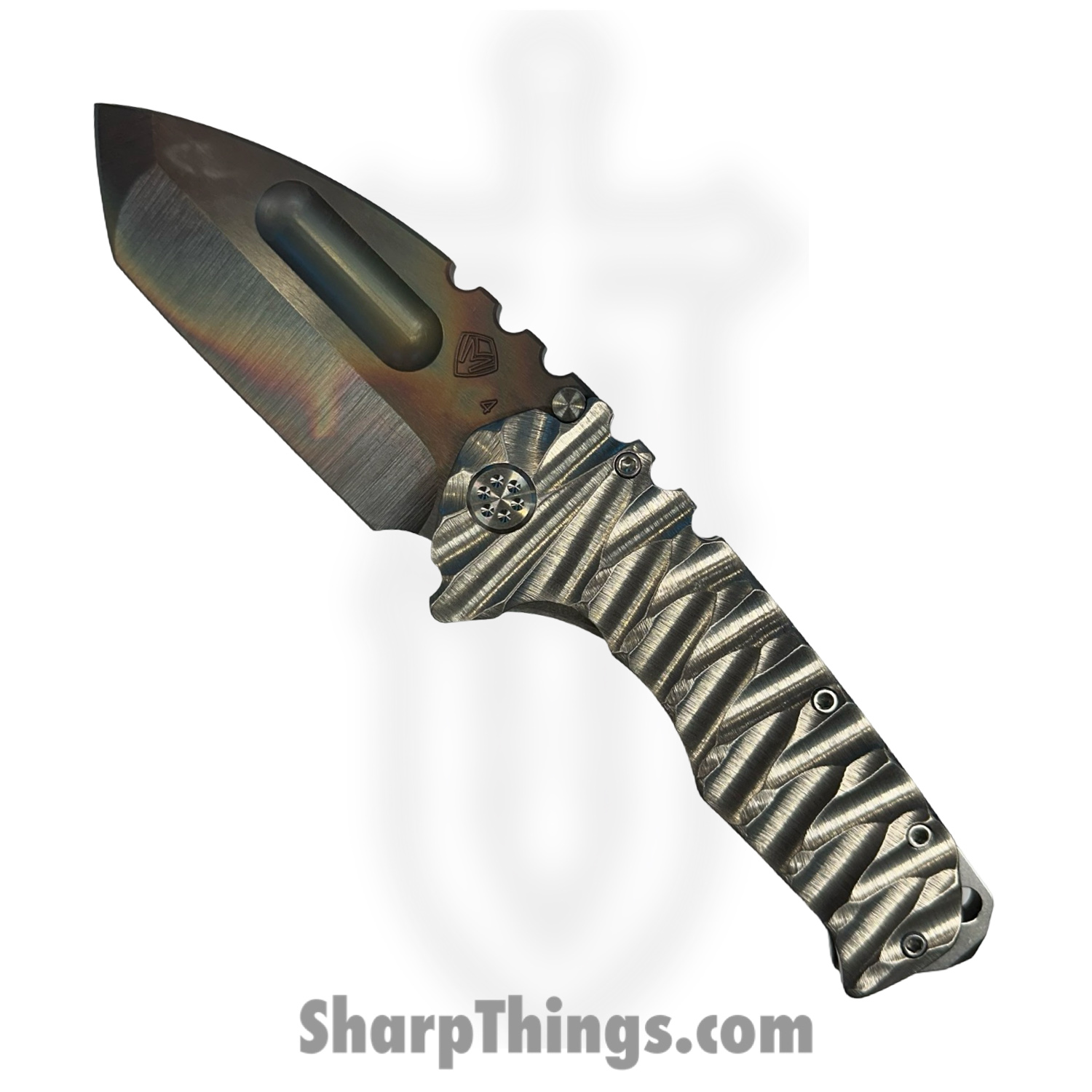 Medford Knife and Tool - 121724A - Prae Ti - Folding Knife - S45VN Vulcan Tanto - "Predator" Titanium - Silver