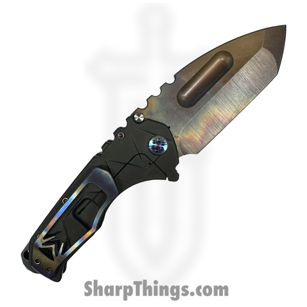 Medford Knife and Tool - 121724B - Prae Ti - Folding Knife - S45VN Vulcan Tanto - "Stained Glass" Titanium - Black - Image 2