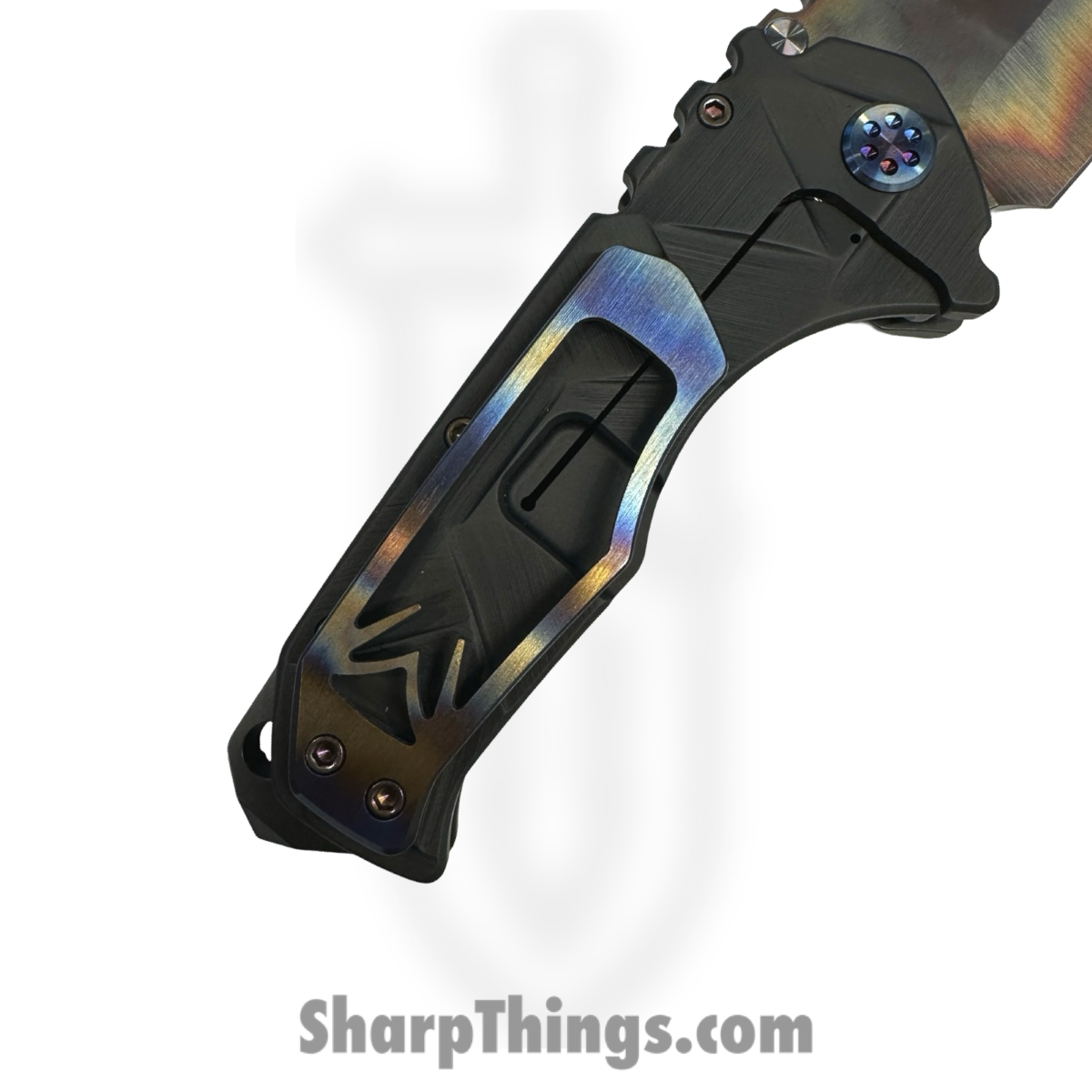 Medford Knife and Tool - 121724B - Prae Ti - Folding Knife - S45VN Vulcan Tanto - "Stained Glass" Titanium - Black - Image 3