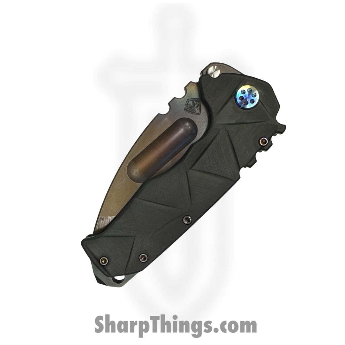 Medford Knife and Tool - 121724B - Prae Ti - Folding Knife - S45VN Vulcan Tanto - "Stained Glass" Titanium - Black - Image 4