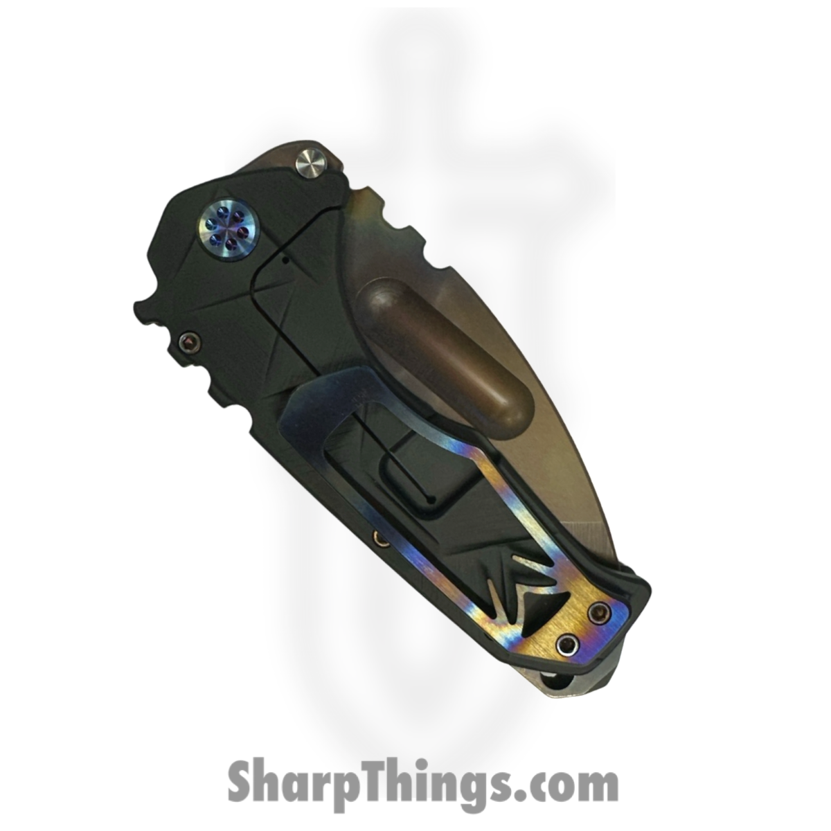 Medford Knife and Tool - 121724B - Prae Ti - Folding Knife - S45VN Vulcan Tanto - "Stained Glass" Titanium - Black - Image 5