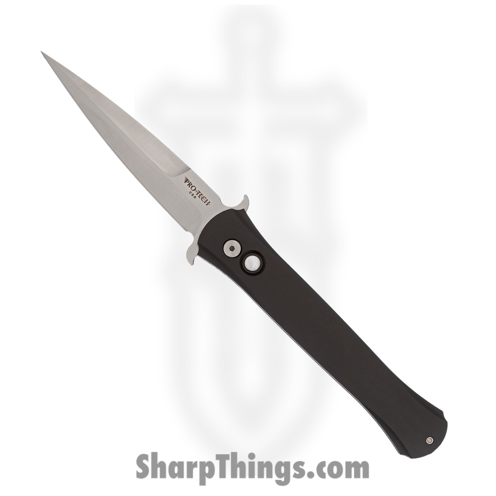ProTech - 1921-MOP - Large Don - Automatic Knife - 154CM Satin Spear Point - Aluminum Mother of Pearl Button - Black