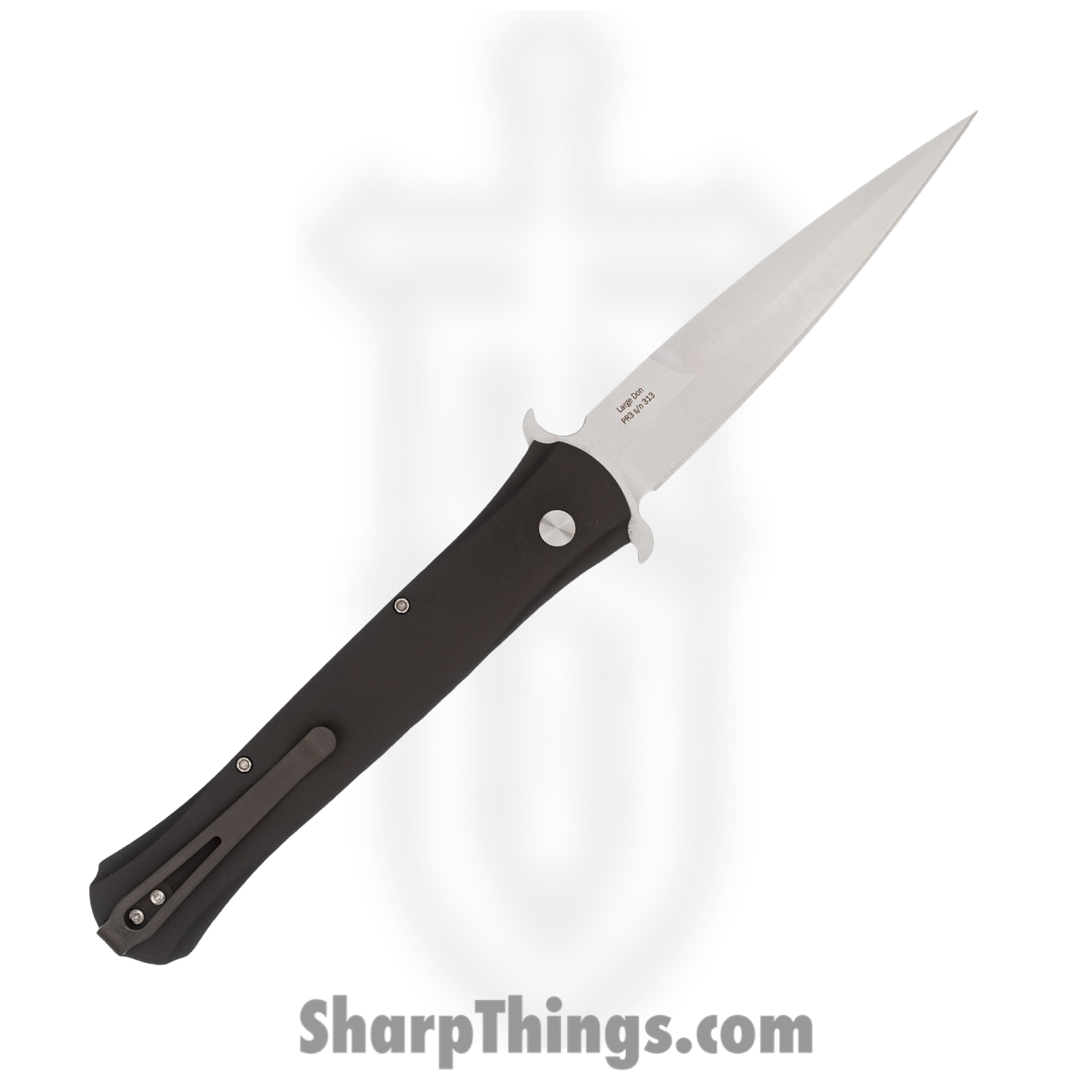 ProTech - 1921-MOP - Large Don - Automatic Knife - 154CM Satin Spear Point - Aluminum Mother of Pearl Button - Black - Image 2