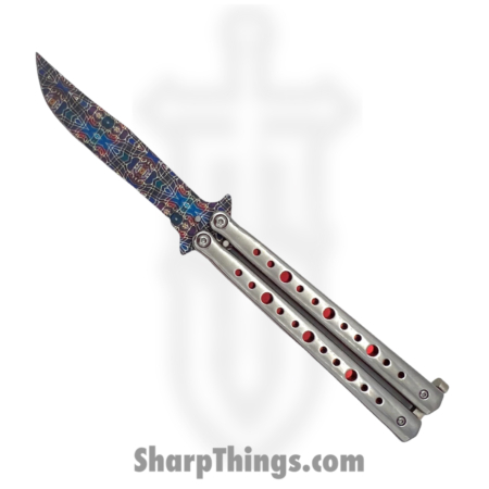 PTC – BF-100-C – Psychedelic Monster – Balisong – 1065 Surgical Steel Coated Drop Point – Stainless – Silver Red Blue