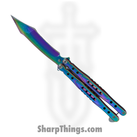 PTC – BF-203-2 – Butterfly – Balisong – 1065 Surgical Steel Coated Reverse Tanto – Stainless – Rainbow