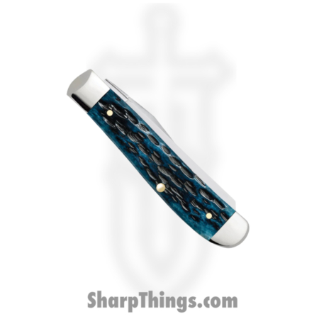 Case Cutlery – CA51852 – Mini Trapper – Folding Knife – Tru-Sharp Stainless Polished Clip Spey – Peach Seed Jigged Bone – Blue