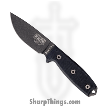 ESEE – ES3MILPBLK – Model 3MIL – Fixed Blade Knife – 1095 HC Black Drop Point – G10 – Black