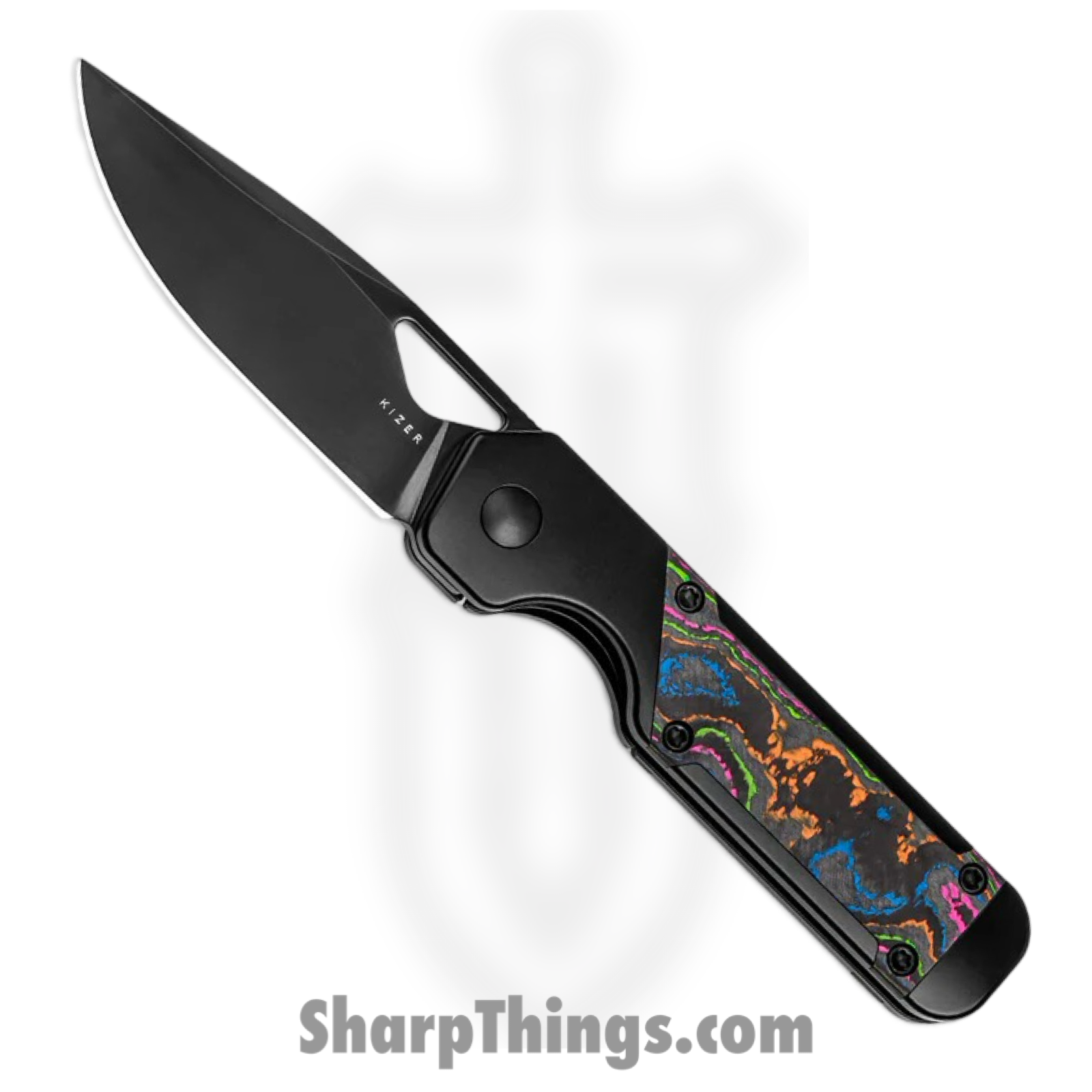 Kizer Cutlery - KI3634SA1 - Mini Militaw 80s - Folding Knife - M390 Black Drop Point - Titanium Camo Carbon Fiber - Black Multi