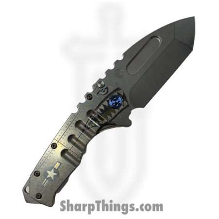 Medford Knife and Tool – MK0124TT-01TM-T2C2-BN – LH Prae “T” – Folding Knife – S45VN Tumbled Tanto – “Warthog/Star-N-Bars/Rivets” Titanium