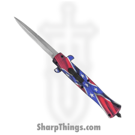 VOC – OTF204 – Confederate Flag – OTF Auto – 440 SS Stonewash Dagger – ABS – Red/White/Blue