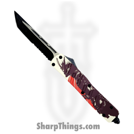VOC – OTF404 – The Last Samurai – OTF Auto – 440 SS Two Tone Tanto – Aluminum – White/Purple/Red