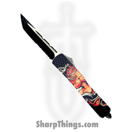 VOC – OTF408 – Oni – OTF Auto – 440 SS Two Tone Tanto – Aluminum – Black/Red/Orange