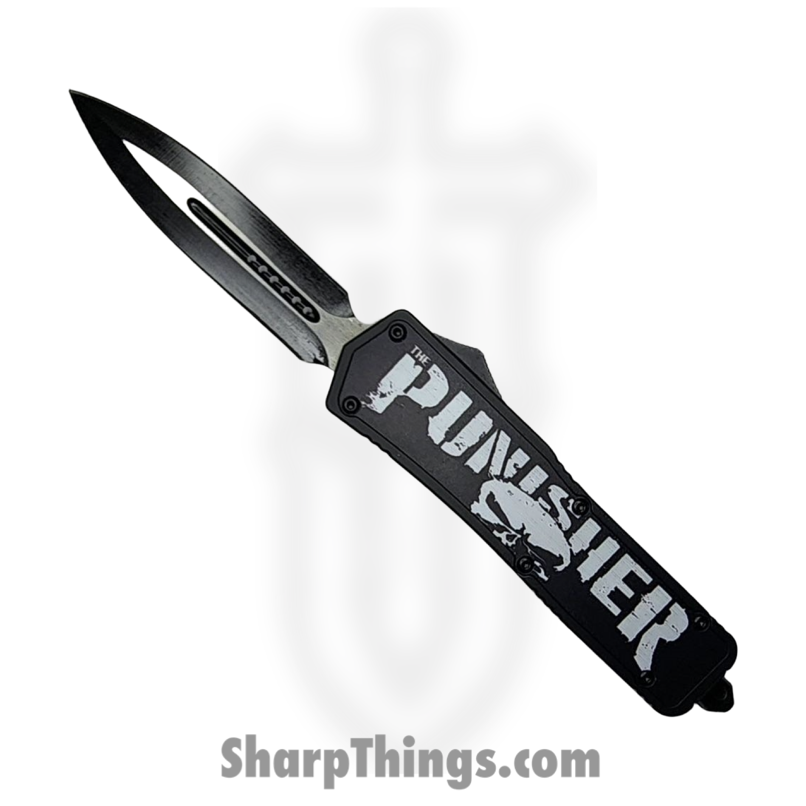 VOC - OTF606 - Large Punisher - OTF Auto - 440 SS Two Tone Dagger - Aluminum - Black