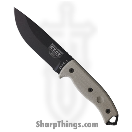 ESEE – RC5PBK – Model 5 – Fixed Blade Knife – 1095 HC Black Drop Point – Micarta – Gray