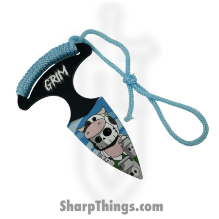 VOC – SD040BL – Grim Push Dagger Cow – Fixed Blade Knife – 440 SS Coated Dagger – Cord Wrap – Blue