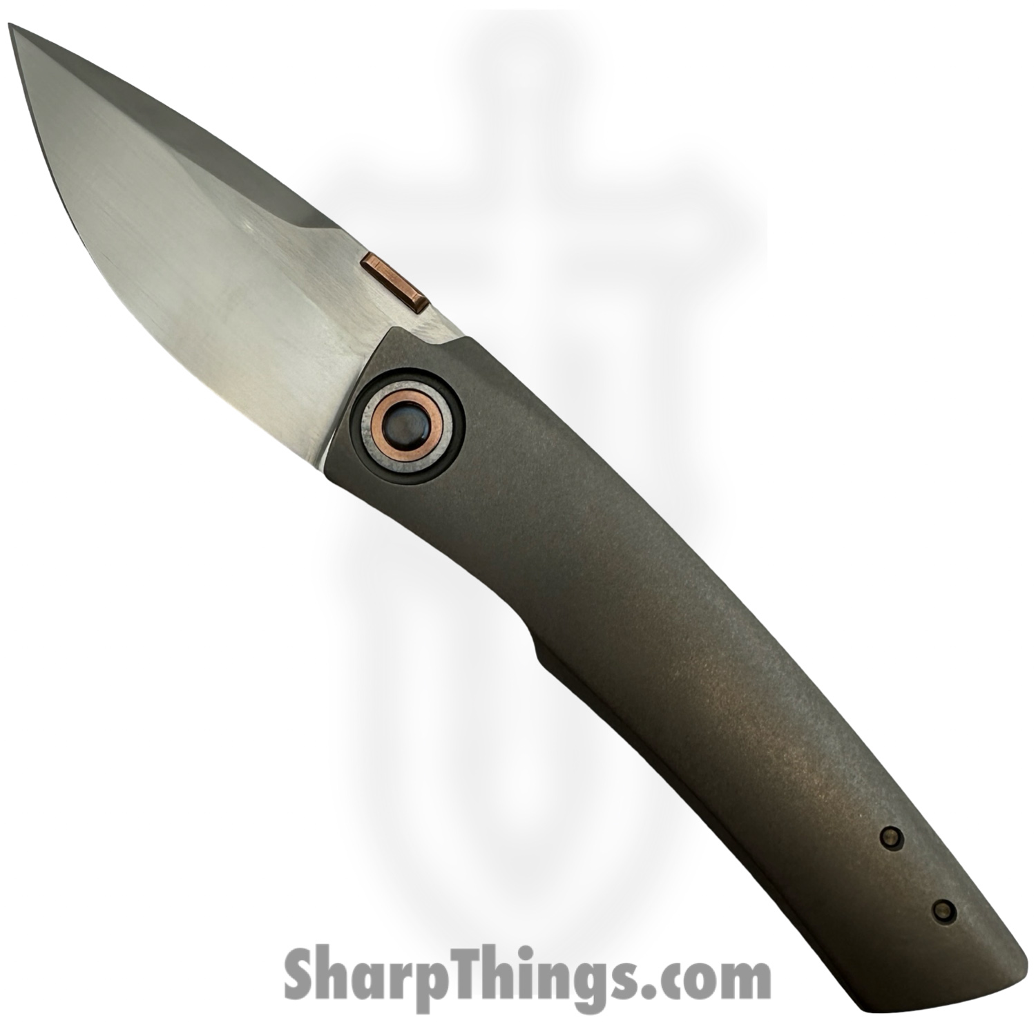 TuffKnives - TUFFCUSTOM03 - Psyop Form 12 - Folding Knife - Stonewash TI Frame Lock With Copper Accents - CPM 154 Satin Spear Point