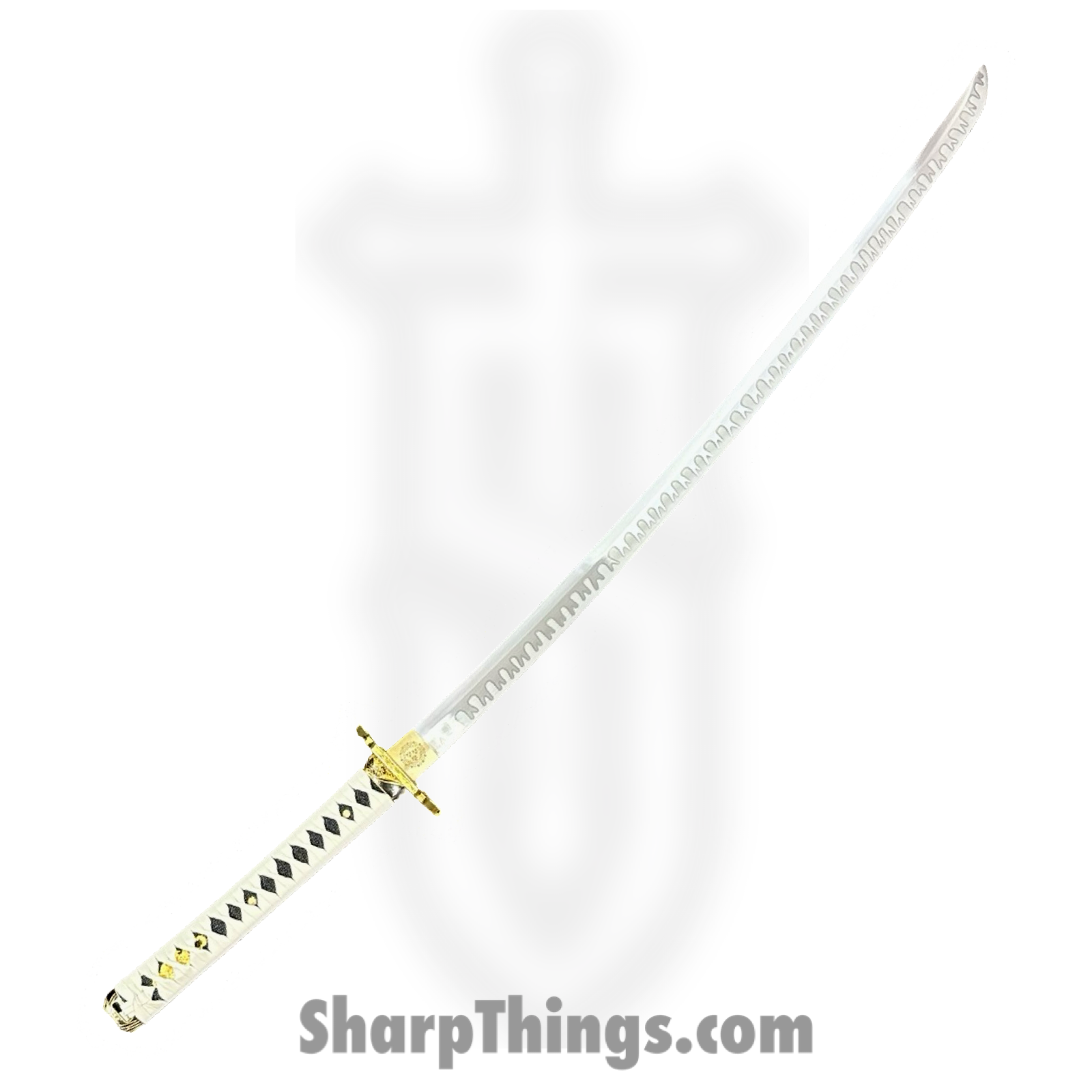 SBC - YAMOTO0125 - Yamato - Fixed Blade Knife - 65Mn Satin Katana - Leather Wrapped - White - Image 2