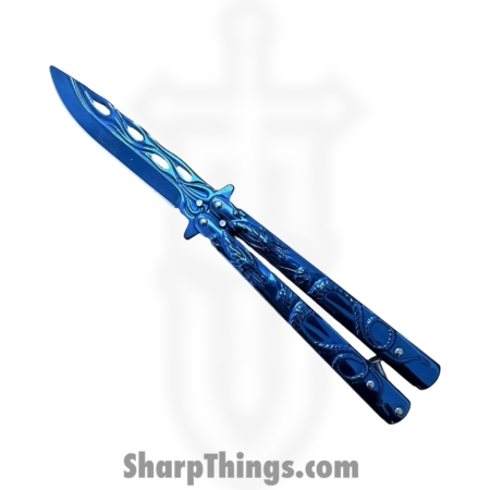 VOC – BK140 – Butterfly Knife – Balisong – 440 SS Coated Drop Point – Dragon – Blue