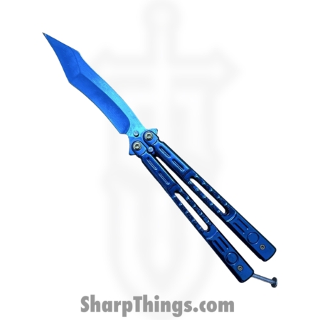VOC – BK183 – Butterfly Knife – Balisong – 440 SS Satin Recureve Tanto – Aluminum – Blue