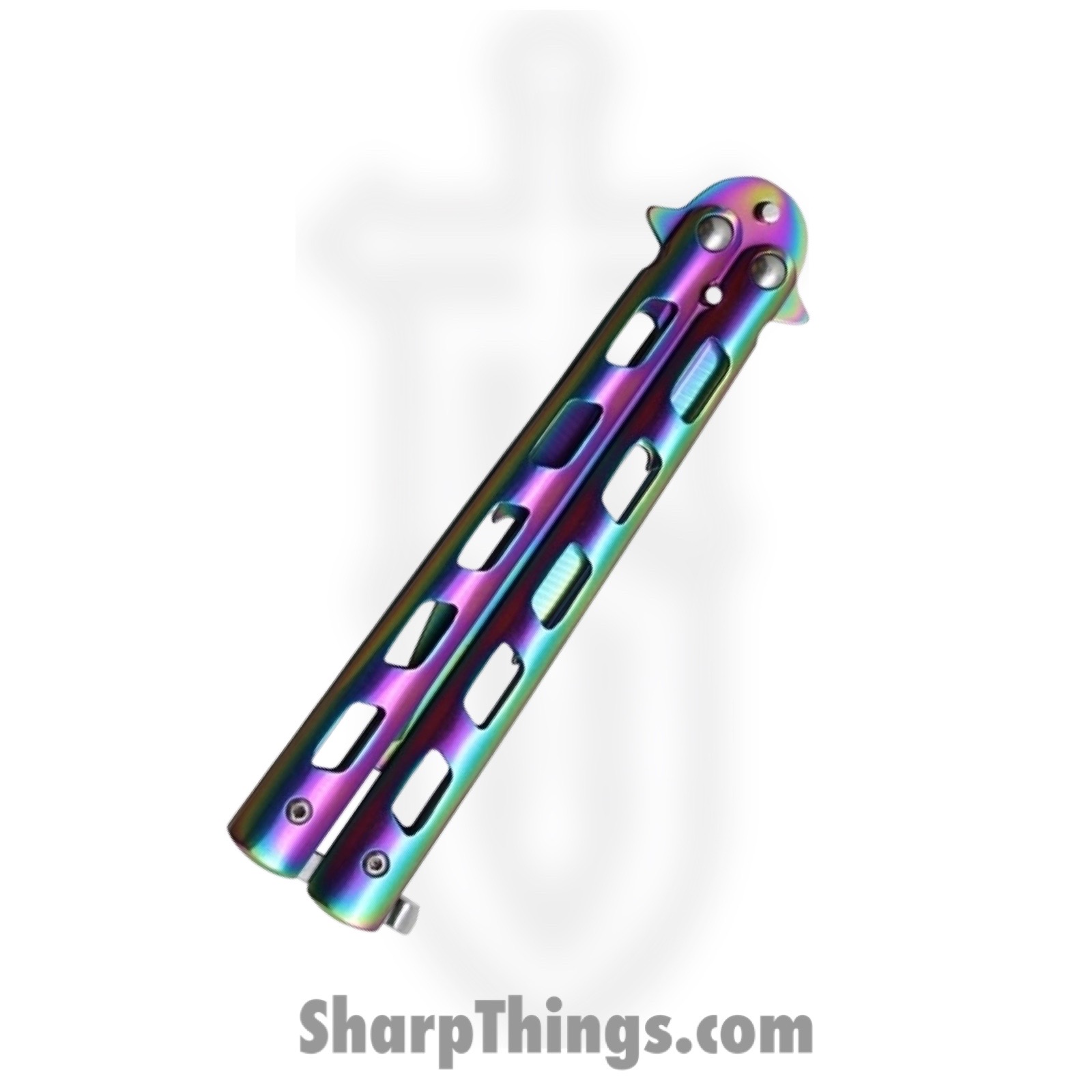 VOC - 205604C-7r - Butterfly Knife Combo Kit Trainer and Live Blade - Balisong - 440 SS Drop Point - Aluminum - Rainbow - Image 2