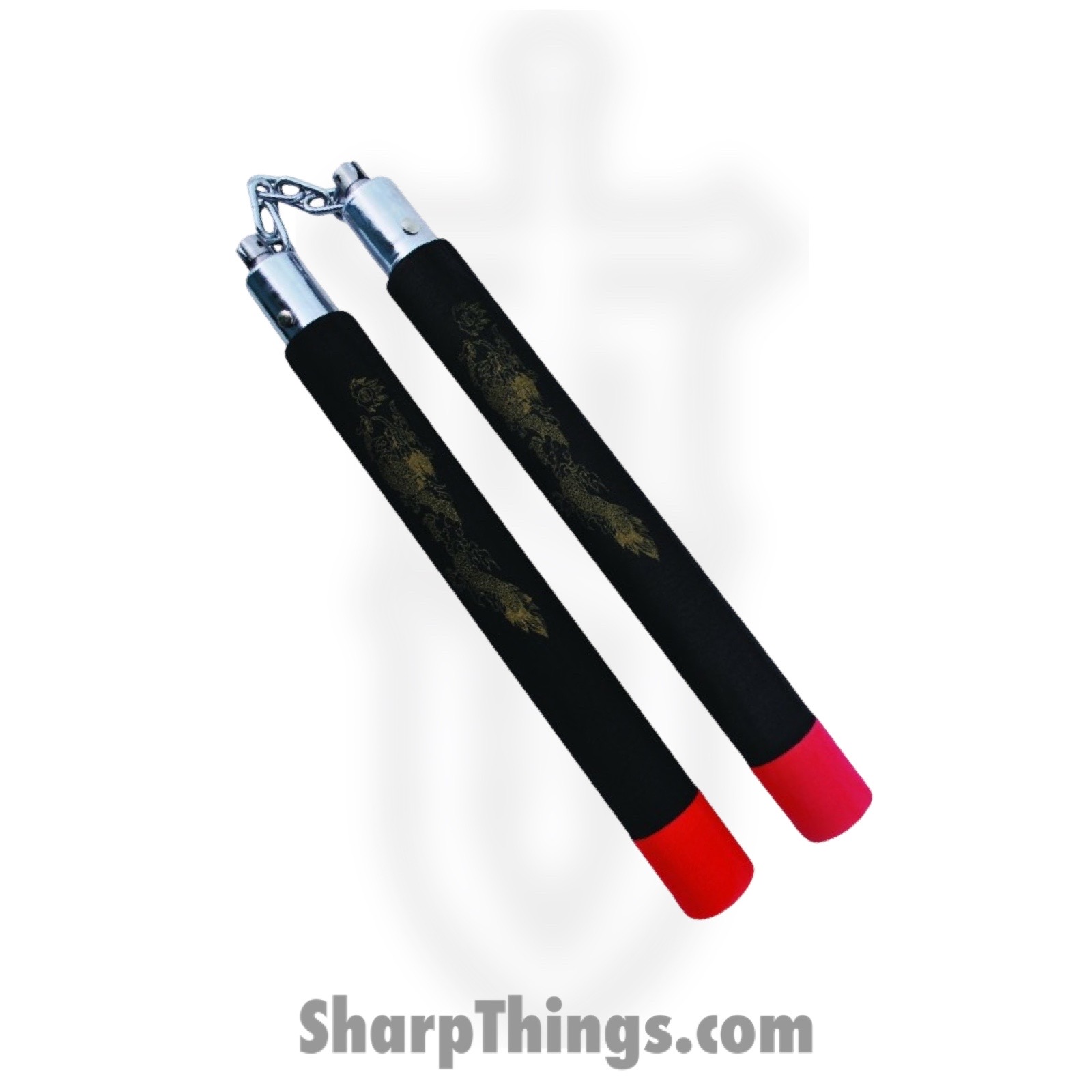 VOC - NC2322-BK - Gold Dragon Nunchaku - Foam Metal - Black Red