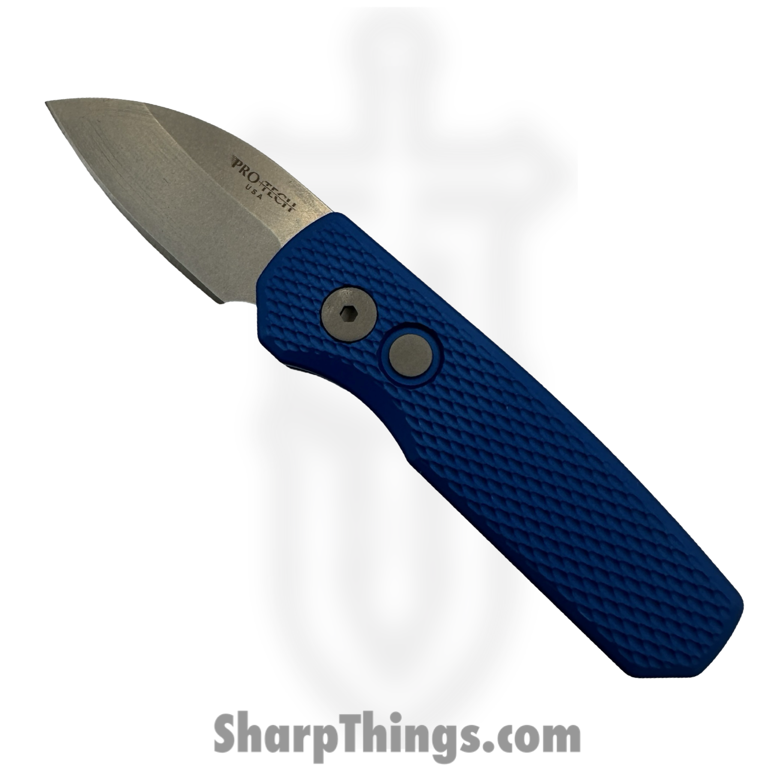 ProTech - R5305-Blue - Runt 5 Textured - Automatic Knife - CPM MagnaCut Stonewash Wharncliffe - Aluminum - Blue