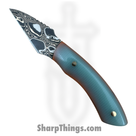 Royalty Rings Co. – RRC-Nyx-05 – Nyx – Fixed Blade Knife – Baker Forge Riptide Max -Diamond Damascus Kiridashi – G10 – Tiffany Blue/Orange