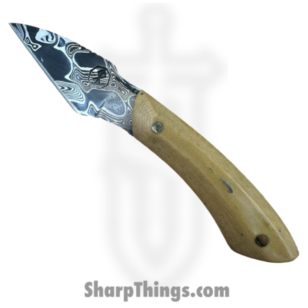 Royalty Rings Co. – RRC-Nyx-08 – Nyx – Fixed Blade Knife – Baker Forge Riptide Max -Diamond Damascus Kiridashi – Micarta – Butterscotch