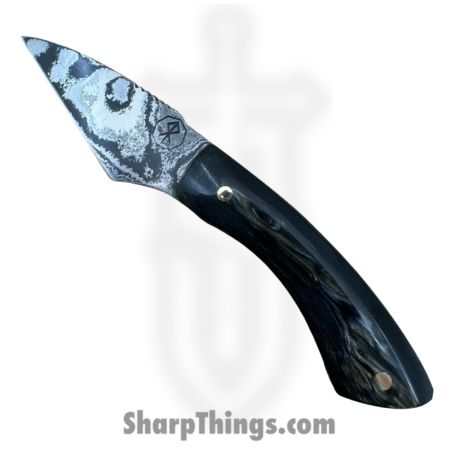 Royalty Rings Co. – RRC-Nyx-09 – Nyx – Fixed Blade Knife – Baker Forge Icestorm -Wavy Damascus Kiridashi – Resin – Black/Gold/Green