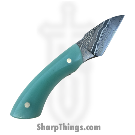 Royalty Rings Co. – RRC-Nyx-11 – Nyx – Fixed Blade Knife – Baker Forge Riptide Max -Diamond Damascus Kiridashi – G10 – Tiffany Blue/White