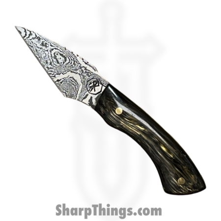 Royalty Rings Co. – RRC-Nyx-14 – Nyx – Fixed Blade Knife – Baker Forge Icestom Wavy Damascus Kiridashi – Resin – Black/Gold/Green
